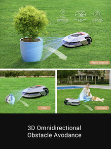 Dreame Roboticmower A1 demonstrating 3D obstacle avoidance around pets and static objects