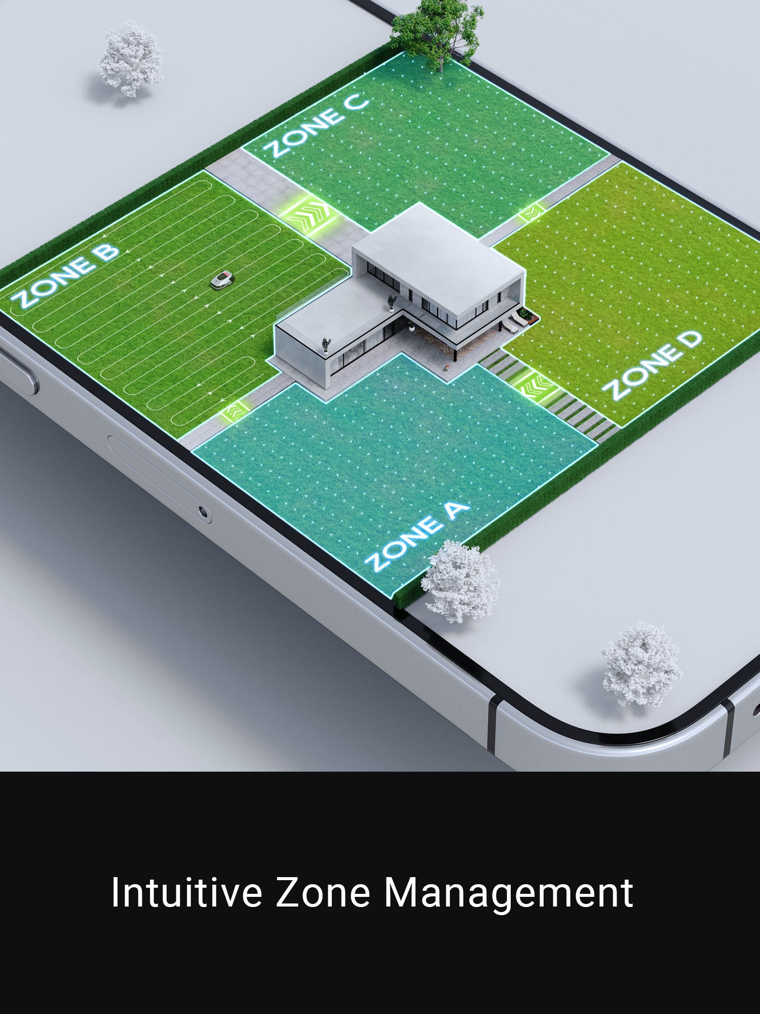 Smartphone app displaying intuitive zone management for Dreame Roboticmower A1.